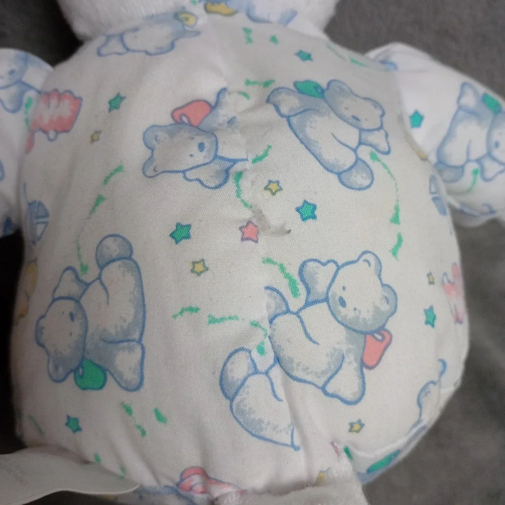 JC PENNEY Terrycloth Bear Blue Bowtie‎ Bunny Slippers Blue Eyes Pink Nose Rattle